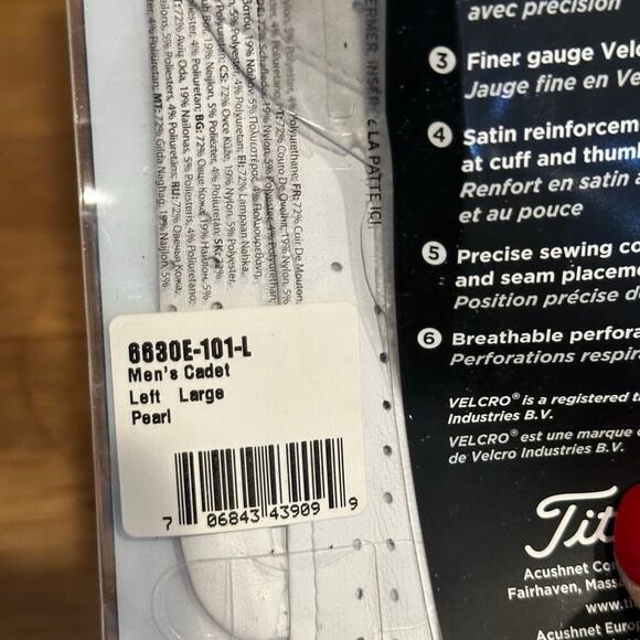 Titleist Players Men's White Leather Golf Gloves Left Hand Cadet Large - Picture 3 of 5